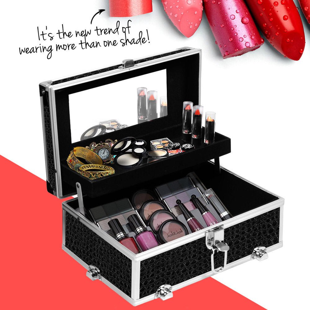 Portable Cosmetic Beauty Makeup Carry Case with Mirror - Crocodile Black - Health & Beauty > Cosmetic Storage > Cosmetic & Toiletry Bags - Rivercity House & Home Co. (ABN 18 642 972 209) - Affordable Modern Furniture Australia