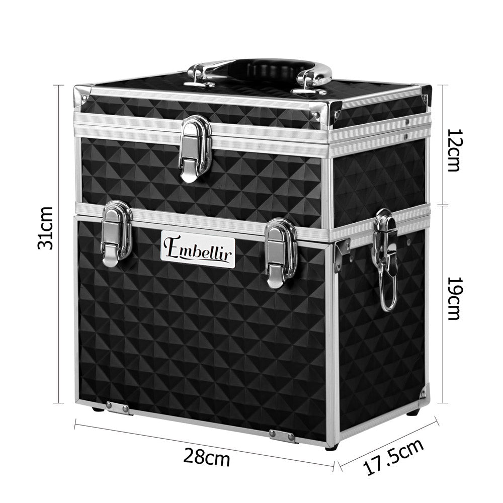 Portable Cosmetic Beauty Makeup Carry Case with Mirror - Diamond Black - Health & Beauty > Cosmetic Storage > Cosmetic & Toiletry Bags - Rivercity House & Home Co. (ABN 18 642 972 209) - Affordable Modern Furniture Australia