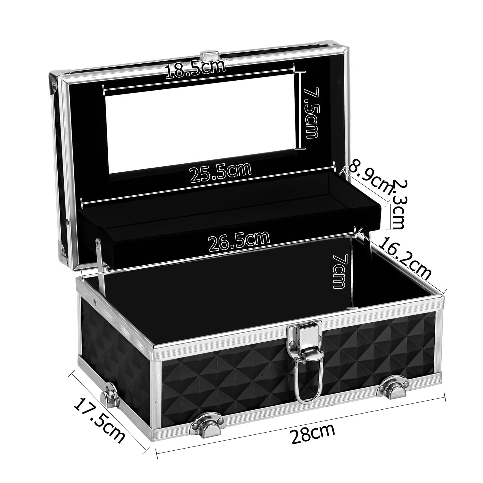 Portable Cosmetic Beauty Makeup Carry Case with Mirror - Diamond Black - Health & Beauty > Cosmetic Storage > Cosmetic & Toiletry Bags - Rivercity House & Home Co. (ABN 18 642 972 209) - Affordable Modern Furniture Australia