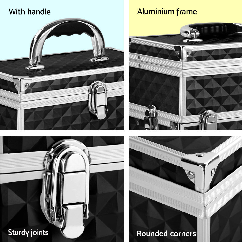Portable Cosmetic Beauty Makeup Carry Case with Mirror - Diamond Black - Health & Beauty > Cosmetic Storage > Cosmetic & Toiletry Bags - Rivercity House & Home Co. (ABN 18 642 972 209) - Affordable Modern Furniture Australia