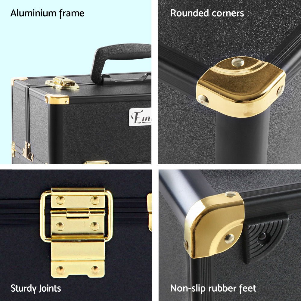 Portable Cosmetic Beauty Makeup Case - Black & Gold - Health & Beauty > Cosmetic Storage > Cosmetic & Toiletry Bags - Rivercity House & Home Co. (ABN 18 642 972 209) - Affordable Modern Furniture Australia