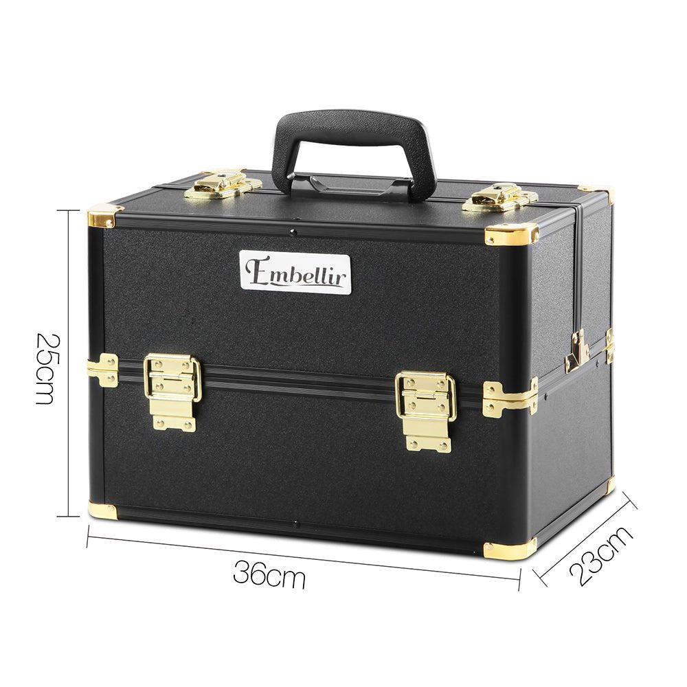 Portable Cosmetic Beauty Makeup Case - Black & Gold - Health & Beauty > Cosmetic Storage > Cosmetic & Toiletry Bags - Rivercity House & Home Co. (ABN 18 642 972 209) - Affordable Modern Furniture Australia