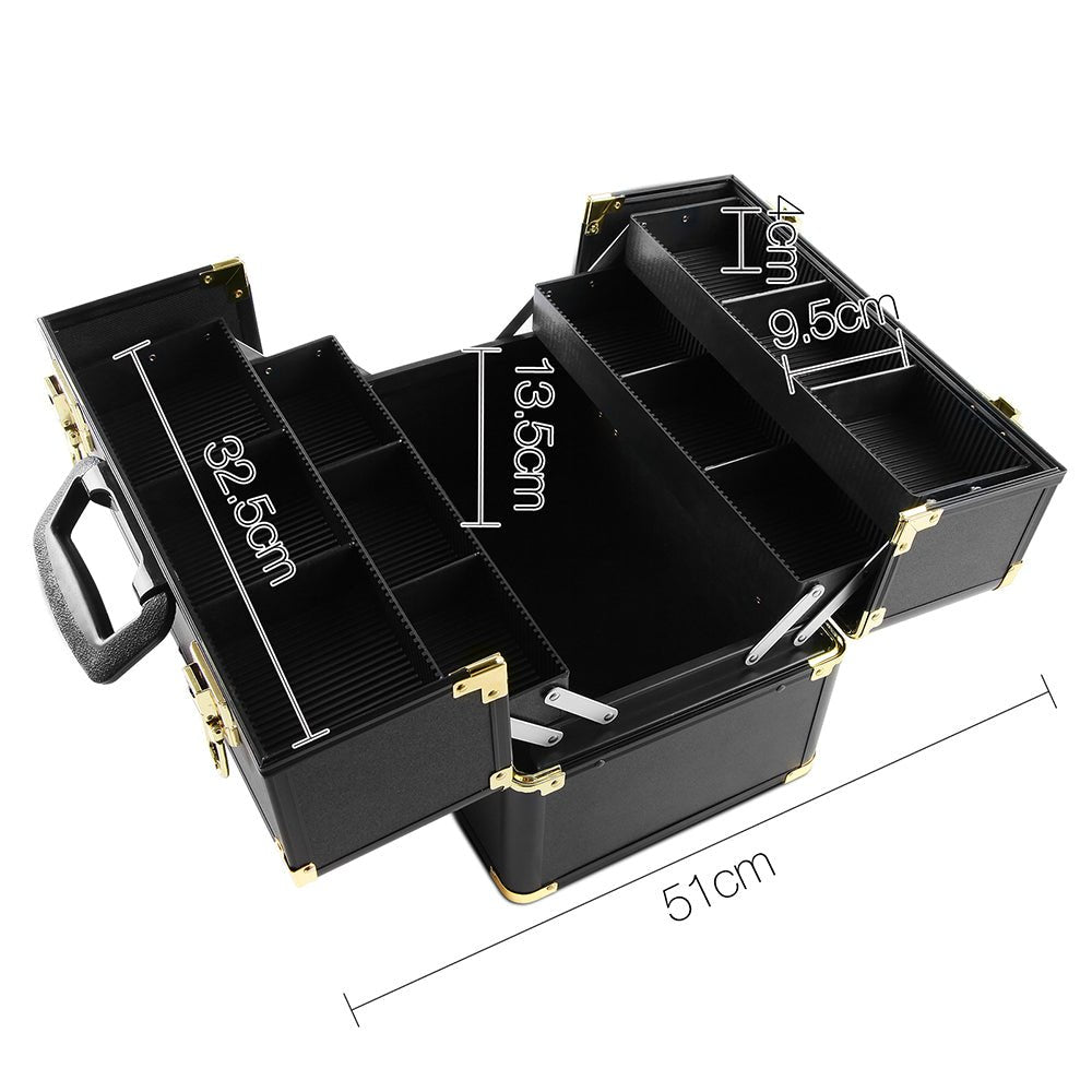 Portable Cosmetic Beauty Makeup Case - Black & Gold - Health & Beauty > Cosmetic Storage > Cosmetic & Toiletry Bags - Rivercity House & Home Co. (ABN 18 642 972 209) - Affordable Modern Furniture Australia
