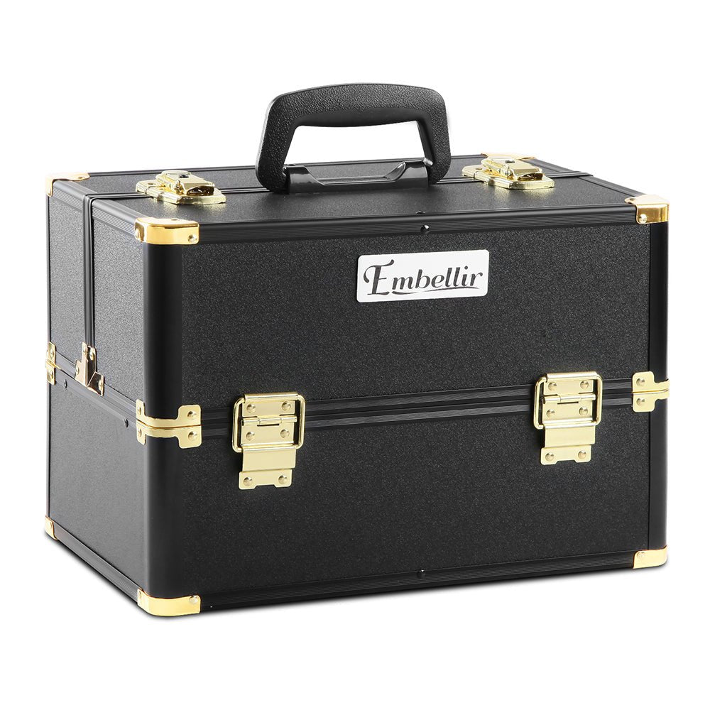 Portable Cosmetic Beauty Makeup Case - Black & Gold - Health & Beauty > Cosmetic Storage > Cosmetic & Toiletry Bags - Rivercity House & Home Co. (ABN 18 642 972 209) - Affordable Modern Furniture Australia
