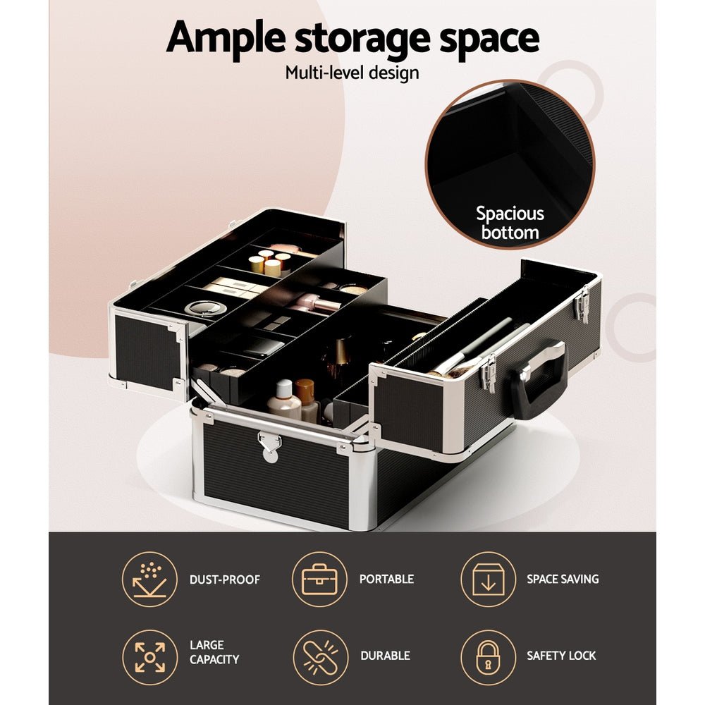 Portable Cosmetic Beauty Makeup Case - Black - Health & Beauty > Cosmetic Storage > Cosmetic & Toiletry Bags - Rivercity House & Home Co. (ABN 18 642 972 209) - Affordable Modern Furniture Australia