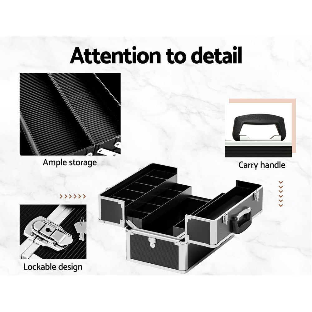 Portable Cosmetic Beauty Makeup Case - Black - Health & Beauty > Cosmetic Storage > Cosmetic & Toiletry Bags - Rivercity House & Home Co. (ABN 18 642 972 209) - Affordable Modern Furniture Australia