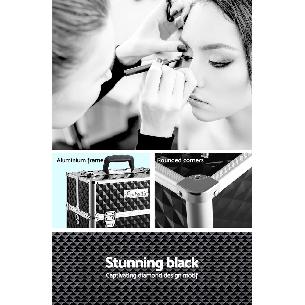 Portable Cosmetic Beauty Makeup Case - Diamond Black - Health & Beauty > Cosmetic Storage > Cosmetic & Toiletry Bags - Rivercity House & Home Co. (ABN 18 642 972 209) - Affordable Modern Furniture Australia