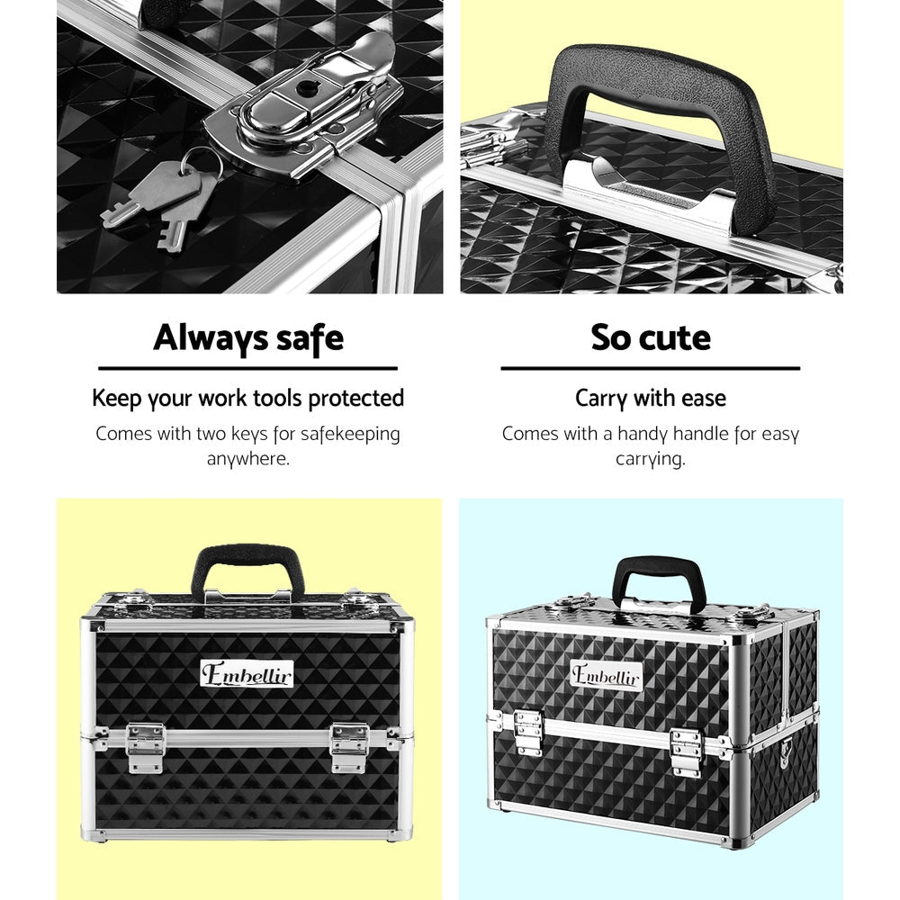 Portable Cosmetic Beauty Makeup Case - Diamond Black - Health & Beauty > Cosmetic Storage > Cosmetic & Toiletry Bags - Rivercity House & Home Co. (ABN 18 642 972 209) - Affordable Modern Furniture Australia