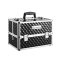 Portable Cosmetic Makeup Case with Sliding Trays and Lock - Diamond Black