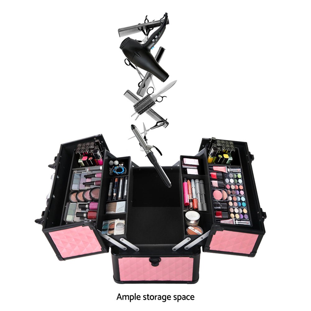 Portable Cosmetic Beauty Makeup Case - Diamond Pink - Health & Beauty > Cosmetic Storage > Cosmetic & Toiletry Bags - Rivercity House & Home Co. (ABN 18 642 972 209) - Affordable Modern Furniture Australia
