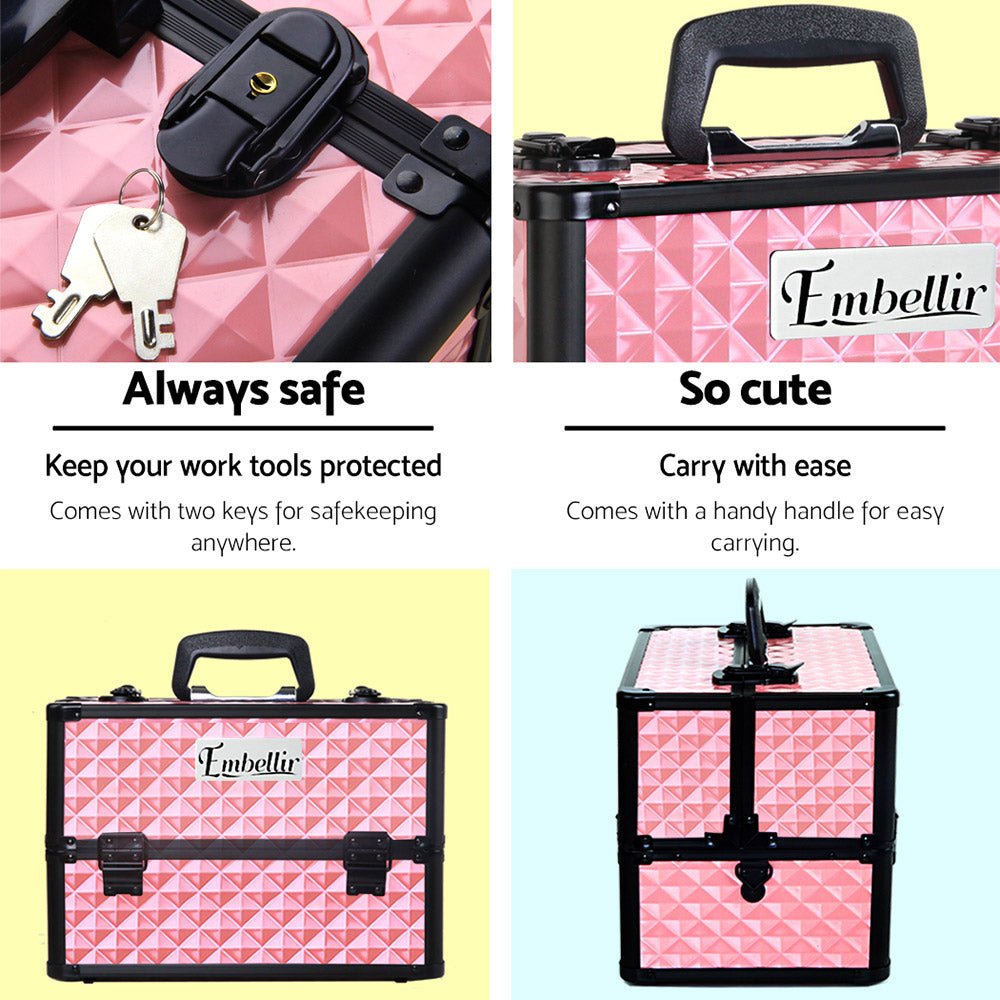 Portable Cosmetic Beauty Makeup Case - Diamond Pink - Health & Beauty > Cosmetic Storage > Cosmetic & Toiletry Bags - Rivercity House & Home Co. (ABN 18 642 972 209) - Affordable Modern Furniture Australia