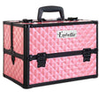 Portable Lockable Cosmetic Makeup Case with Shoulder Strap - Diamond Pink