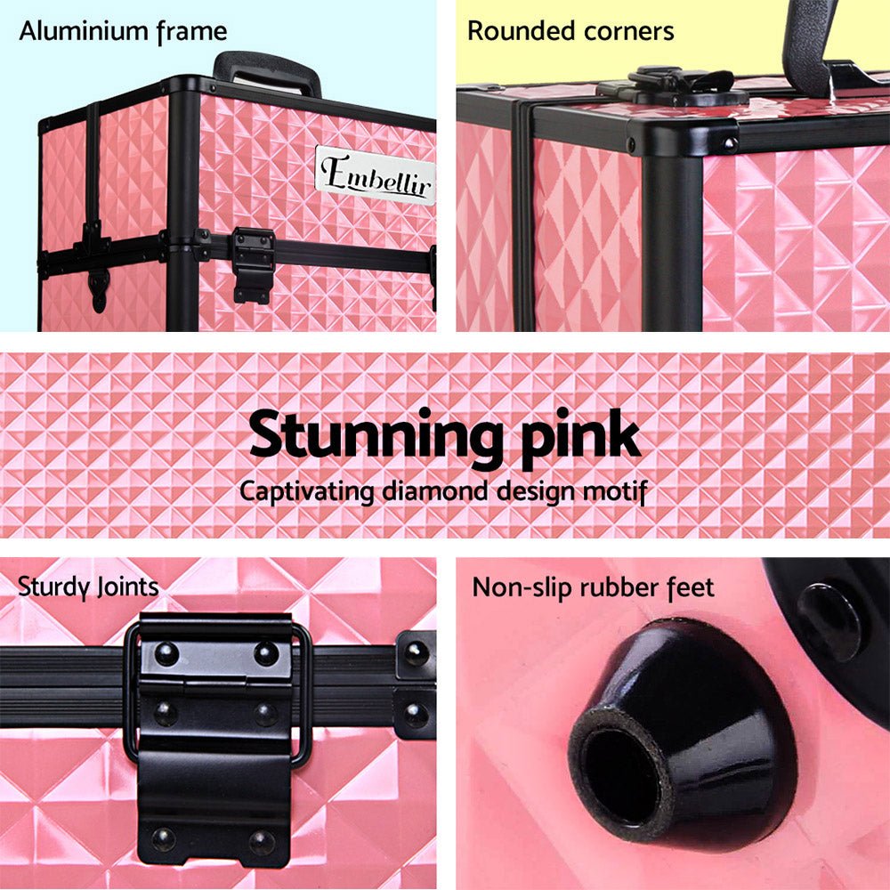 Portable Cosmetic Beauty Makeup Case - Diamond Pink - Health & Beauty > Cosmetic Storage > Cosmetic & Toiletry Bags - Rivercity House & Home Co. (ABN 18 642 972 209) - Affordable Modern Furniture Australia
