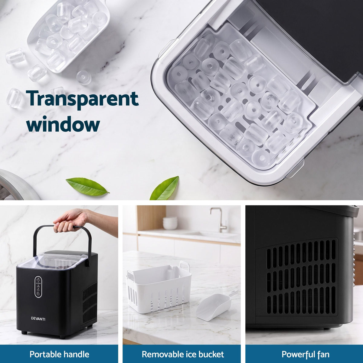 Portable Countertop Ice Maker Bullet Cube 12KG - Black - Appliances > Kitchen Appliances > Ice Makers - Rivercity House & Home Co. (ABN 18 642 972 209) - Affordable Modern Furniture Australia