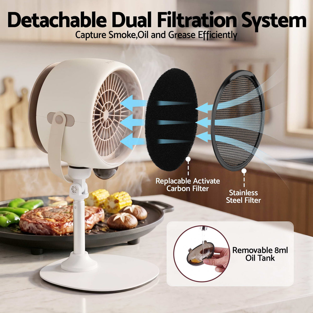 Portable Desktop Range Hood 5-Speed Rechargeable Extractor Fan for BBQ and Tabletop Cooking - Appliances > Fans > Portable Fans - Rivercity House & Home Co. (ABN 18 642 972 209) - Affordable Modern Furniture Australia