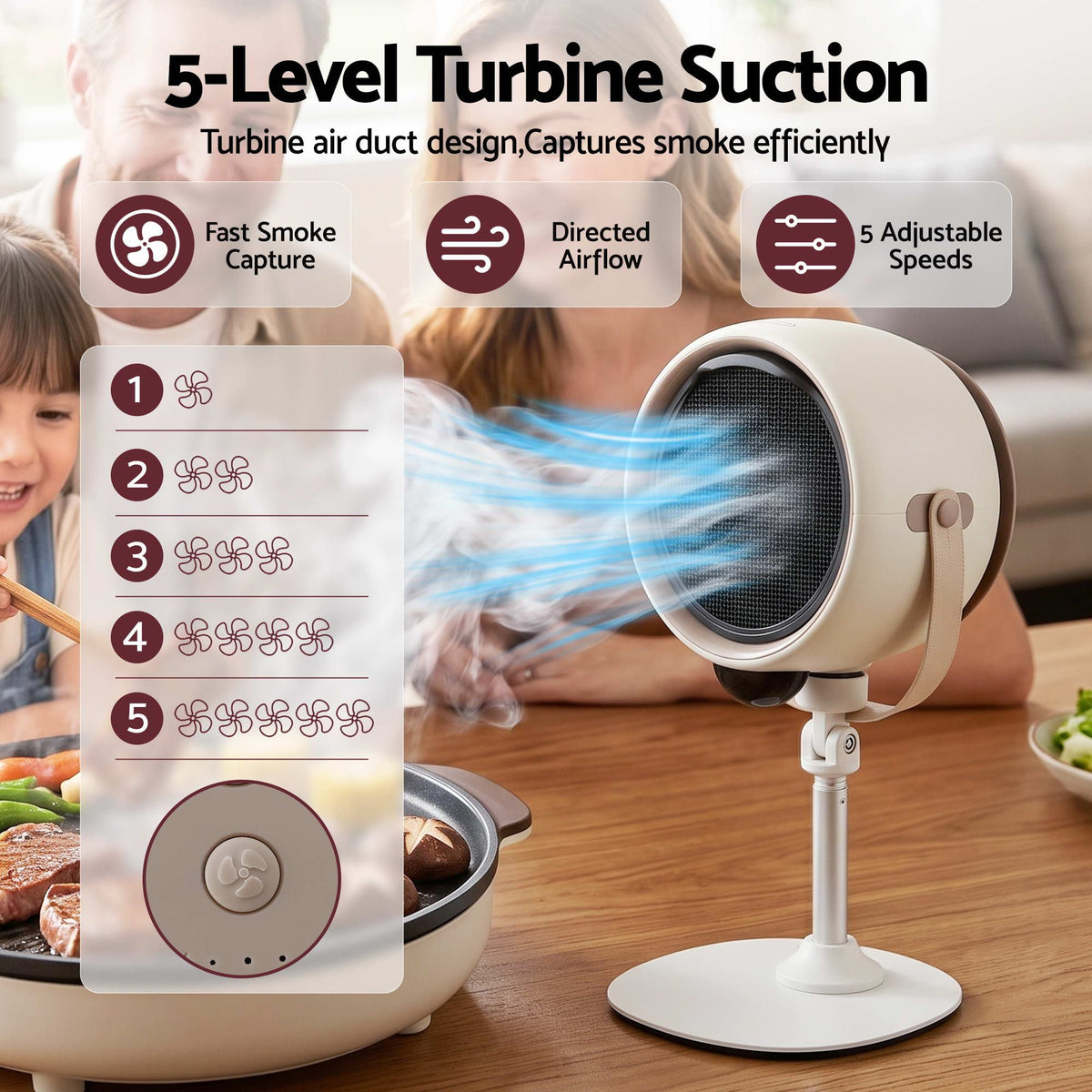 Portable Desktop Range Hood 5-Speed Rechargeable Extractor Fan for BBQ and Tabletop Cooking - Appliances > Fans > Portable Fans - Rivercity House & Home Co. (ABN 18 642 972 209) - Affordable Modern Furniture Australia