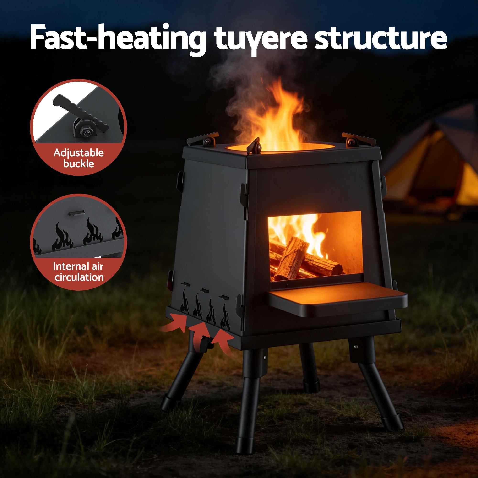 Portable Fire Pit BBQ Outdoor Fireplace Camping Stove for Boiling Water and BBQ - Black - Home & Garden > Firepits > Fire Pits - Rivercity House & Home Co. (ABN 18 642 972 209) - Affordable Modern Furniture Australia