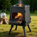 Portable Fire Pit BBQ Outdoor Fireplace Camping Stove for Boiling Water and BBQ - Black