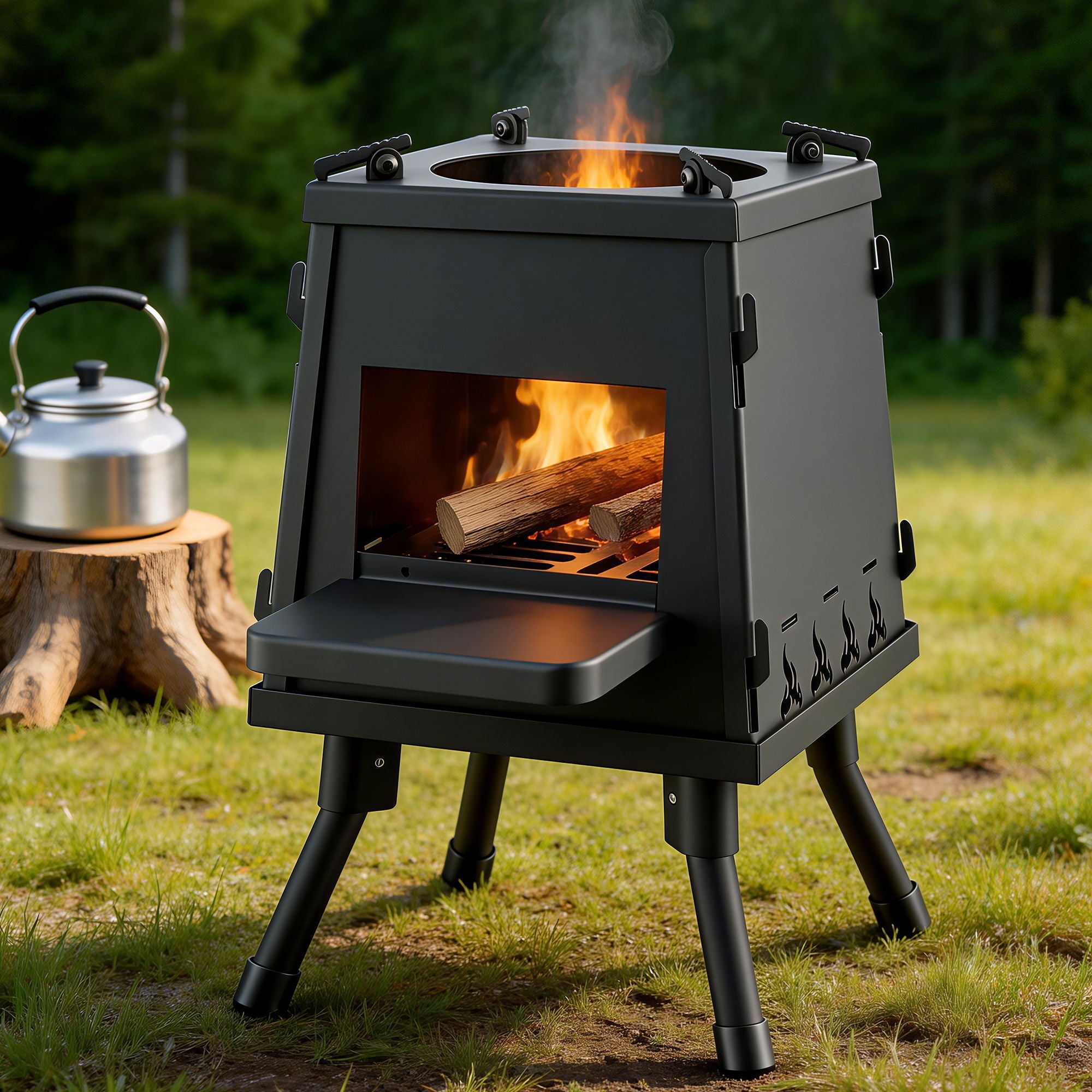 Portable Fire Pit BBQ Outdoor Fireplace Camping Stove for Boiling Water and BBQ - Black - Home & Garden > Firepits > Fire Pits - Rivercity House & Home Co. (ABN 18 642 972 209) - Affordable Modern Furniture Australia