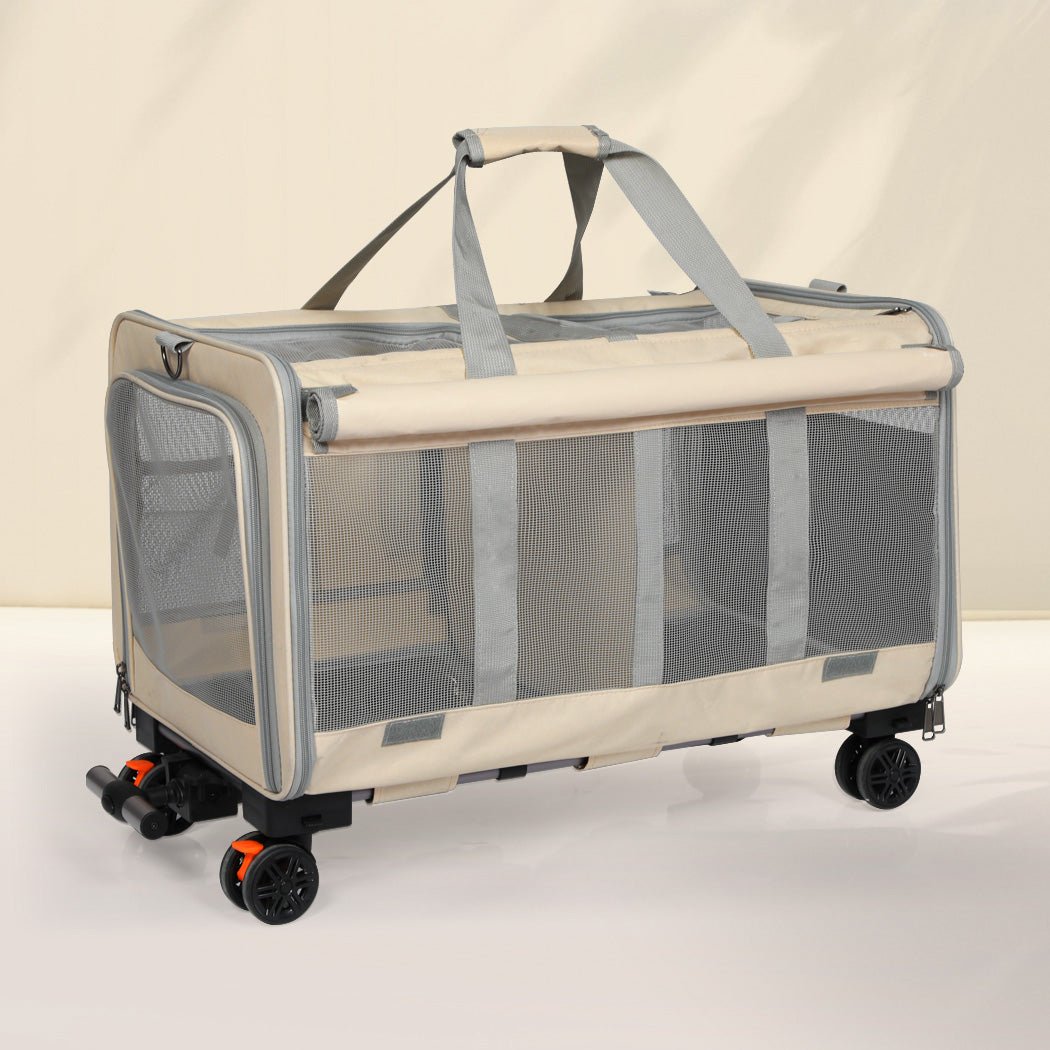 Portable Foldable 4 - Wheel Pet Carrier with 3 Carry Modes - Beige - Rivercity House & Home Co. (ABN 18 642 972 209) - Affordable Modern Furniture Australia
