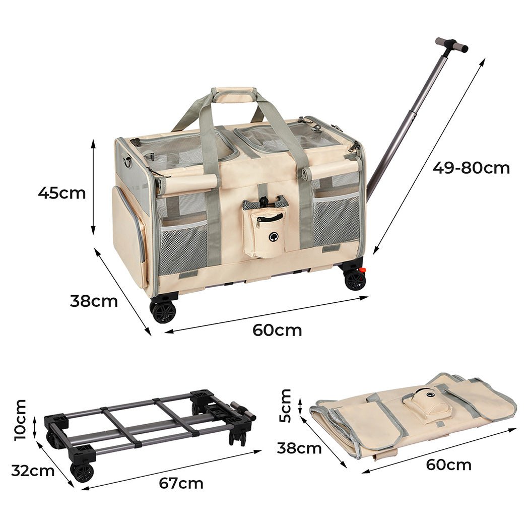 Portable Foldable 4 - Wheel Pet Carrier with 3 Carry Modes - Beige - Rivercity House & Home Co. (ABN 18 642 972 209) - Affordable Modern Furniture Australia