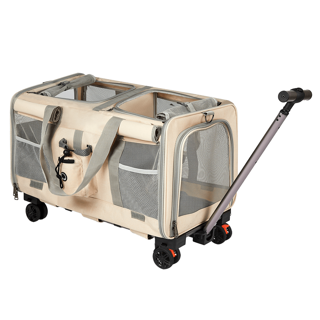 Portable Foldable 4 - Wheel Pet Carrier with 3 Carry Modes - Beige - Rivercity House & Home Co. (ABN 18 642 972 209) - Affordable Modern Furniture Australia