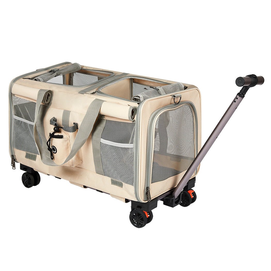Portable Foldable 4 - Wheel Pet Carrier with 3 Carry Modes - Beige - Rivercity House & Home Co. (ABN 18 642 972 209) - Affordable Modern Furniture Australia
