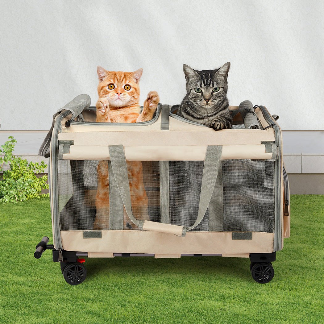 Portable Foldable 4 - Wheel Pet Carrier with 3 Carry Modes - Beige - Rivercity House & Home Co. (ABN 18 642 972 209) - Affordable Modern Furniture Australia