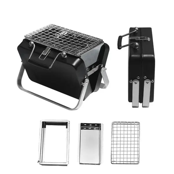 Portable Foldable Charcoal BBQ Grill with Metal Frame and Cooking Grate for Camping and Outdoor Cooking - Black - Home & Garden > BBQ > BBQs & Accessories - Rivercity House & Home Co. (ABN 18 642 972 209) - Affordable Modern Furniture Australia