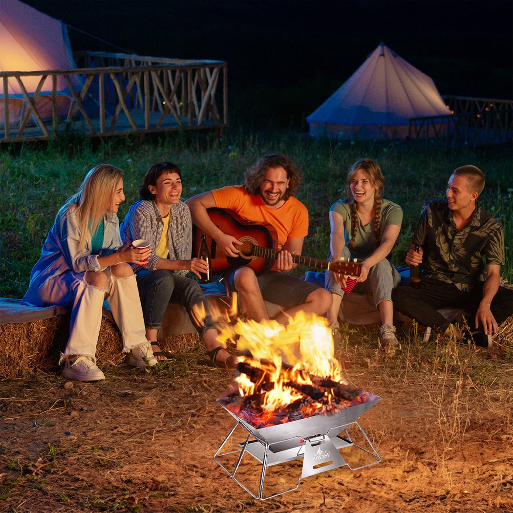 Portable Folding 2 - in - 1 Charcoal BBQ Grill and Fire Pit - Silver - Rivercity House & Home Co. (ABN 18 642 972 209) - Affordable Modern Furniture Australia