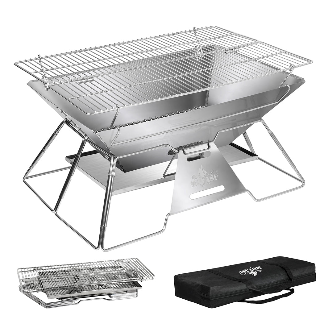 Portable Folding 2 - in - 1 Charcoal BBQ Grill and Fire Pit - Silver - Rivercity House & Home Co. (ABN 18 642 972 209) - Affordable Modern Furniture Australia