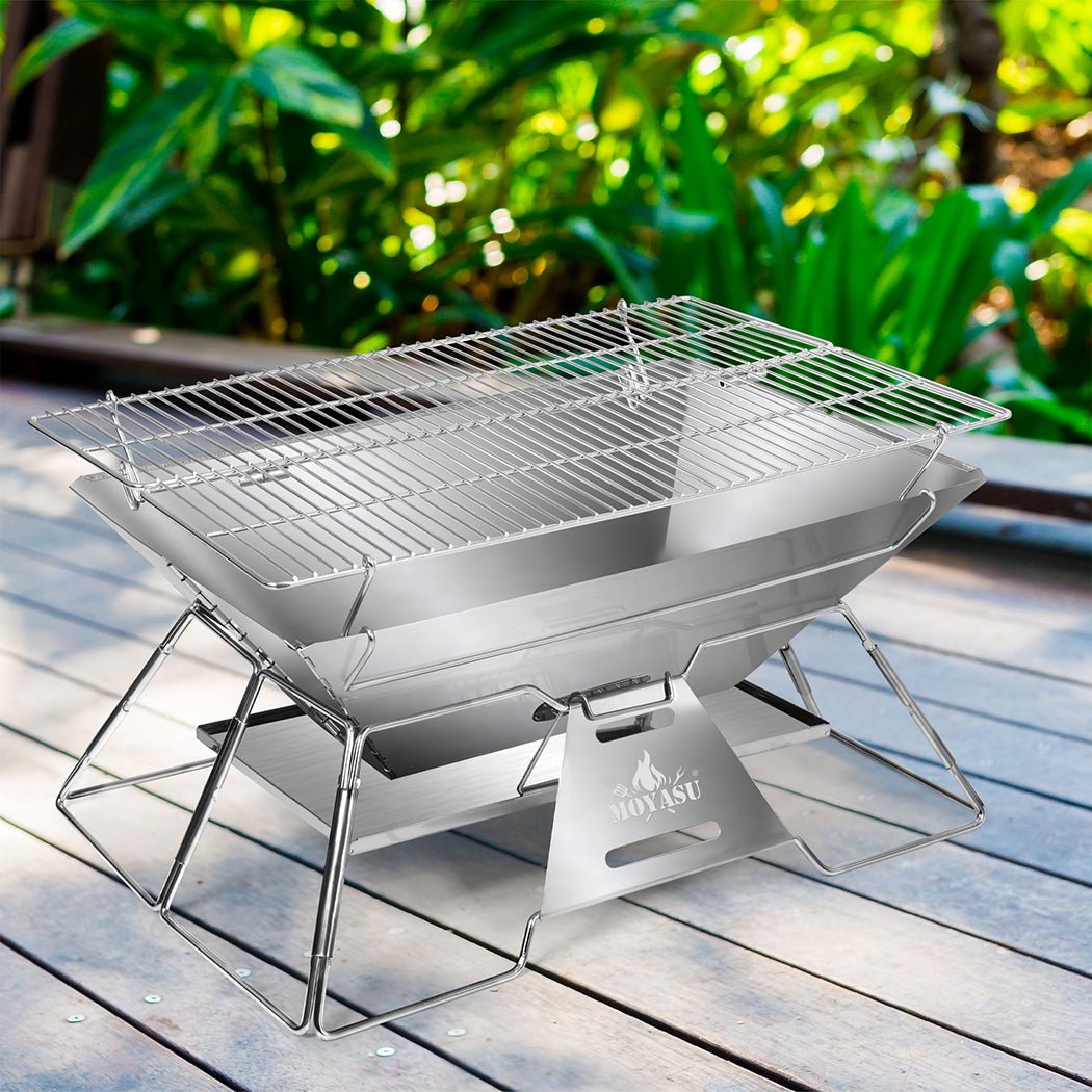 Portable Folding 2 - in - 1 Charcoal BBQ Grill and Fire Pit - Silver - Rivercity House & Home Co. (ABN 18 642 972 209) - Affordable Modern Furniture Australia