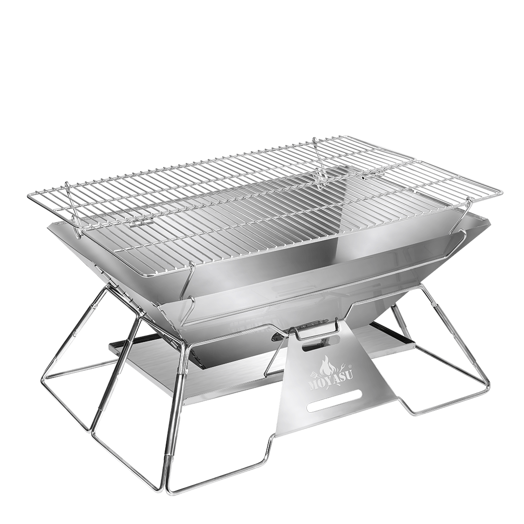 Portable Folding 2 - in - 1 Charcoal BBQ Grill and Fire Pit - Silver - Rivercity House & Home Co. (ABN 18 642 972 209) - Affordable Modern Furniture Australia