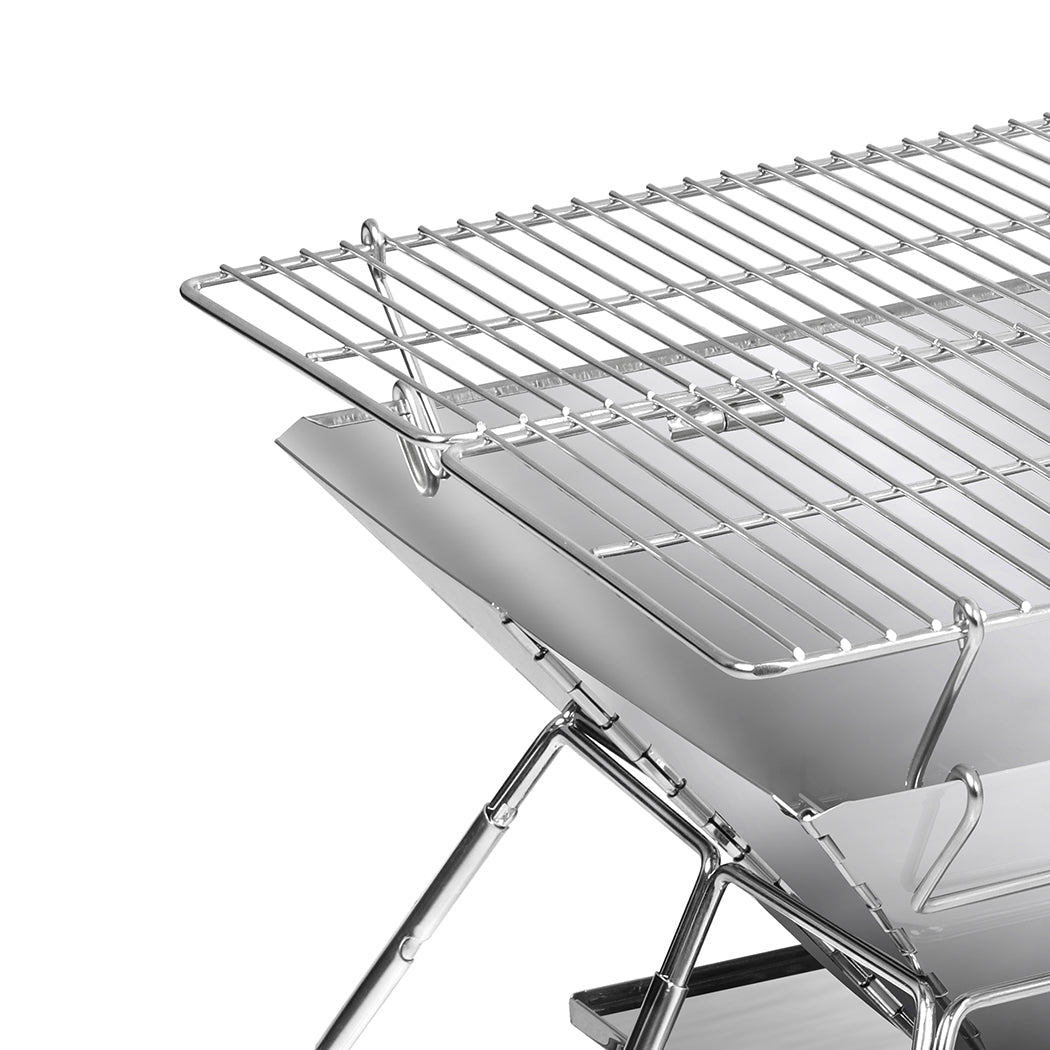 Portable Folding 2 - in - 1 Charcoal BBQ Grill and Fire Pit - Silver - Rivercity House & Home Co. (ABN 18 642 972 209) - Affordable Modern Furniture Australia