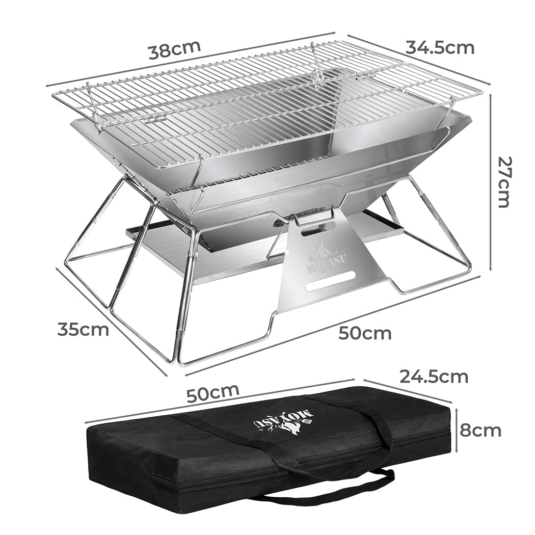 Portable Folding 2 - in - 1 Charcoal BBQ Grill and Fire Pit - Silver - Rivercity House & Home Co. (ABN 18 642 972 209) - Affordable Modern Furniture Australia
