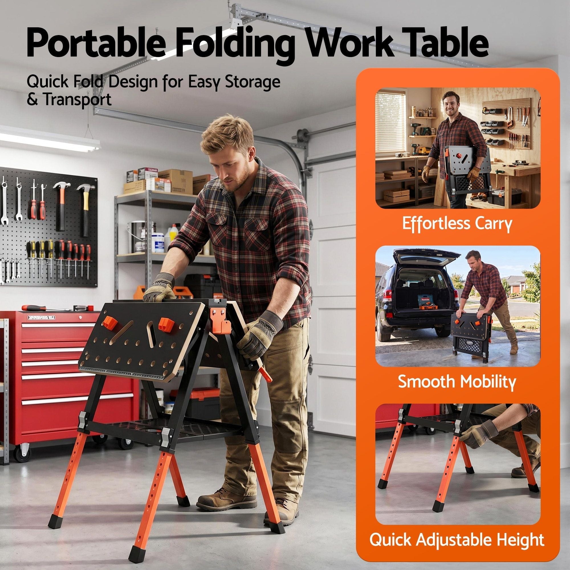 Portable Folding Work Table 454kg Adjustable Workbench - Tools > Tools Storage > Work Benches - Rivercity House & Home Co. (ABN 18 642 972 209) - Affordable Modern Furniture Australia