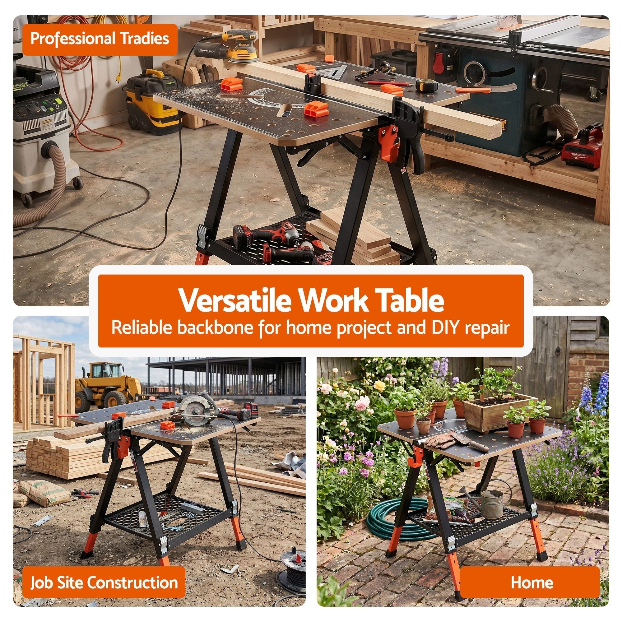 Portable Folding Work Table 454kg Adjustable Workbench - Tools > Tools Storage > Work Benches - Rivercity House & Home Co. (ABN 18 642 972 209) - Affordable Modern Furniture Australia