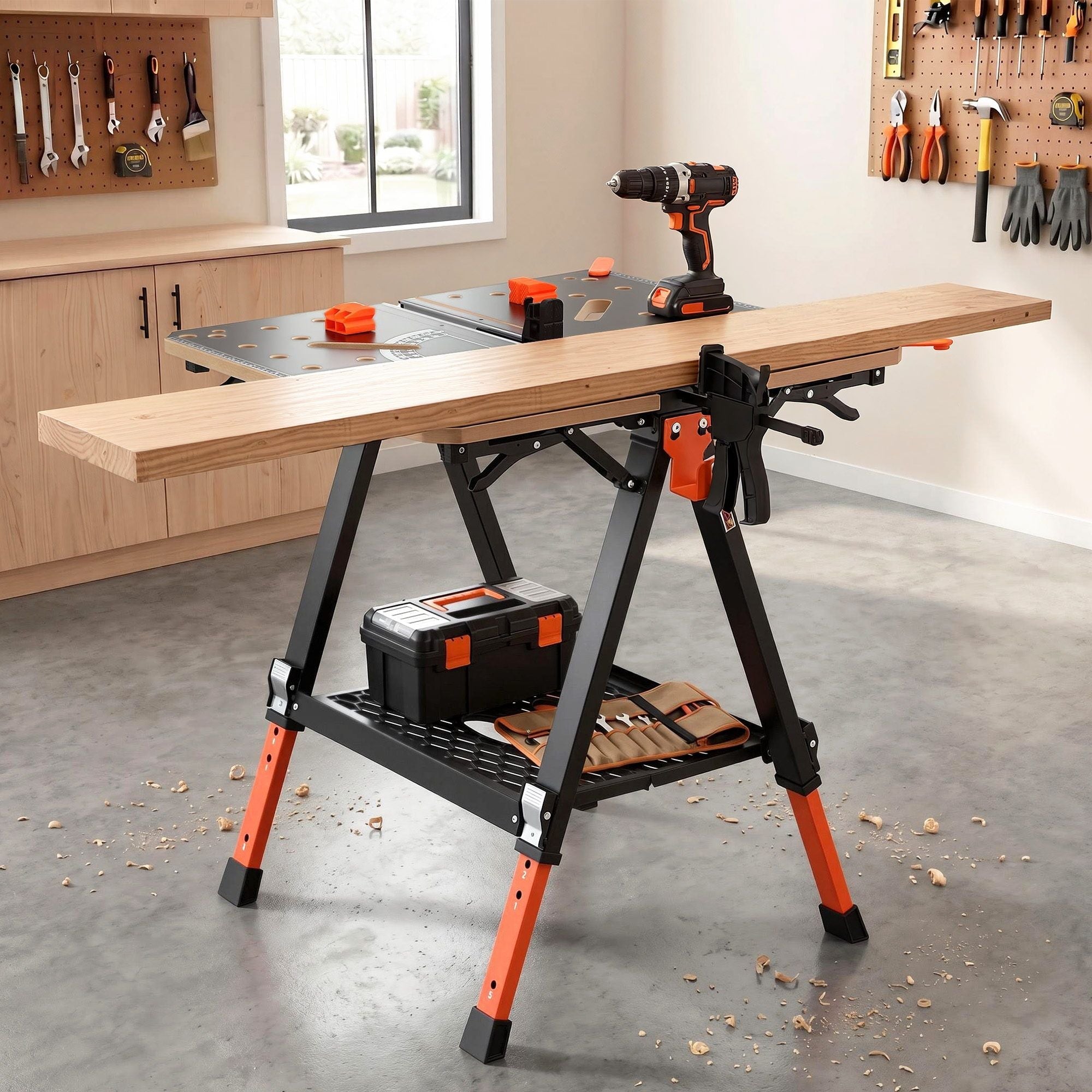 Portable Folding Work Table 454kg Adjustable Workbench - Tools > Tools Storage > Work Benches - Rivercity House & Home Co. (ABN 18 642 972 209) - Affordable Modern Furniture Australia