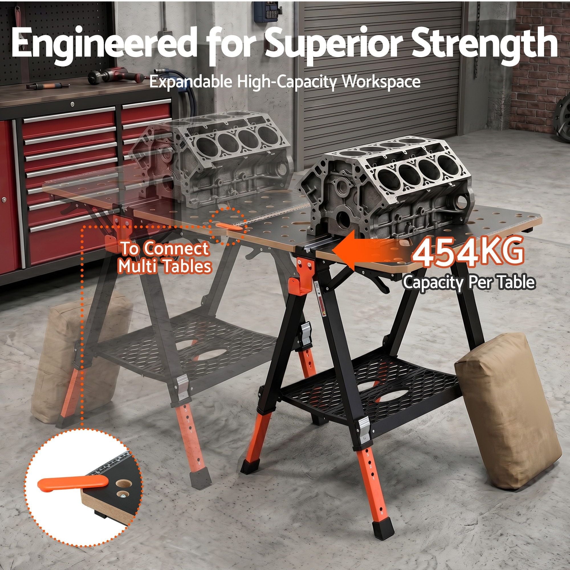 Portable Folding Work Table 454kg Adjustable Workbench - Tools > Tools Storage > Work Benches - Rivercity House & Home Co. (ABN 18 642 972 209) - Affordable Modern Furniture Australia