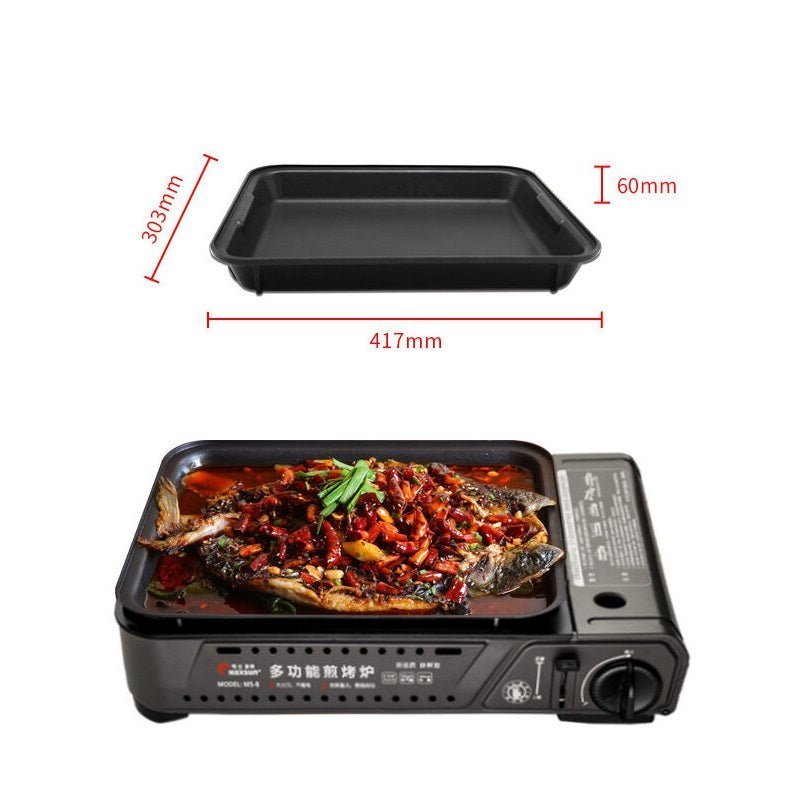 Portable Gas Burner Stove with Inset Non Stick Cooking Pan Cooker Butane Camping 35mm Cooking Pan - Appliances > Kitchen Appliances > Cooktops & Stoves - Rivercity House & Home Co. (ABN 18 642 972 209) - Affordable Modern Furniture Australia