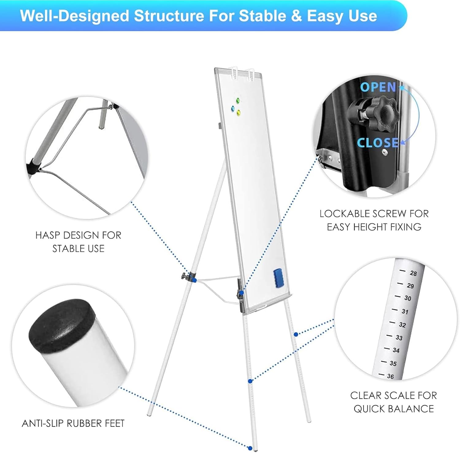 Portable Magnetic Whiteboard Easel with Adjustable Tripod Stand 90x60cm - White - Furniture > Bedroom > Headboards - Rivercity House & Home Co. (ABN 18 642 972 209) - Affordable Modern Furniture Australia
