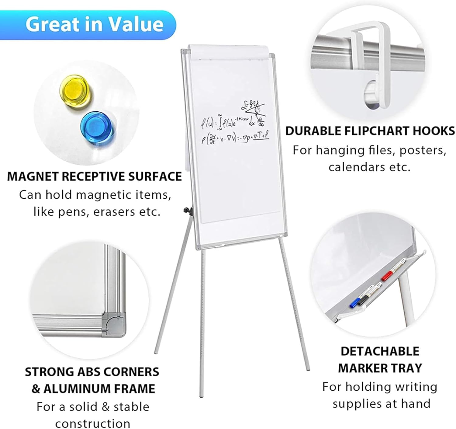 Portable Magnetic Whiteboard Easel with Adjustable Tripod Stand 90x60cm - White - Furniture > Bedroom > Headboards - Rivercity House & Home Co. (ABN 18 642 972 209) - Affordable Modern Furniture Australia