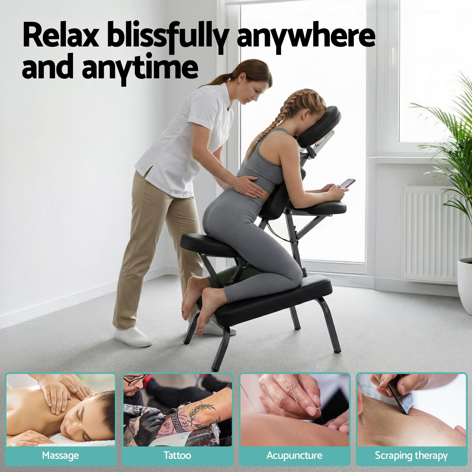 Portable Massage Chair Lightweight Folding Tattoo Lash Beauty Bed - Furniture > Bar Stools & Chairs > Massage Chairs - Rivercity House & Home Co. (ABN 18 642 972 209) - Affordable Modern Furniture Australia