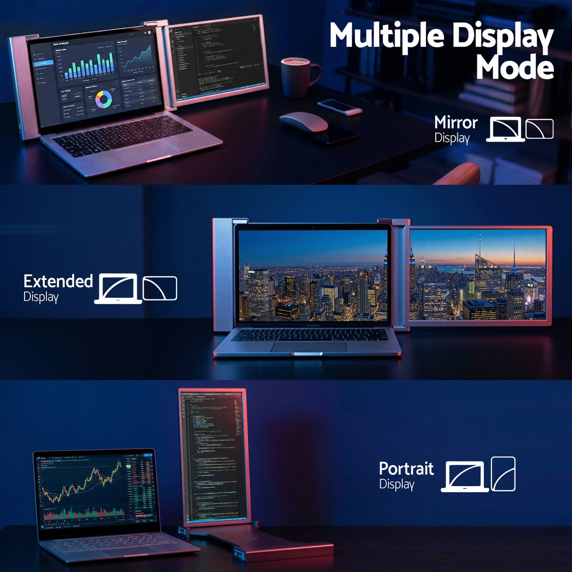 Portable Monitor Laptop Screen Extender Dual Display 1080P IPS USB C - Electronics > Computer Accessories > Computer Monitors & Accessories - Rivercity House & Home Co. (ABN 18 642 972 209) - Affordable Modern Furniture Australia