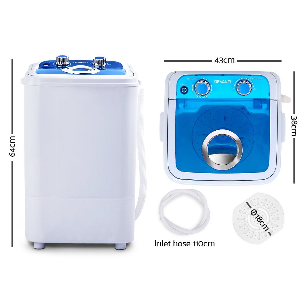 Portable Washing Machine 4.6KG Blue - Appliances > Washers, Dryers & Irons > Washing Machines - Rivercity House & Home Co. (ABN 18 642 972 209) - Affordable Modern Furniture Australia