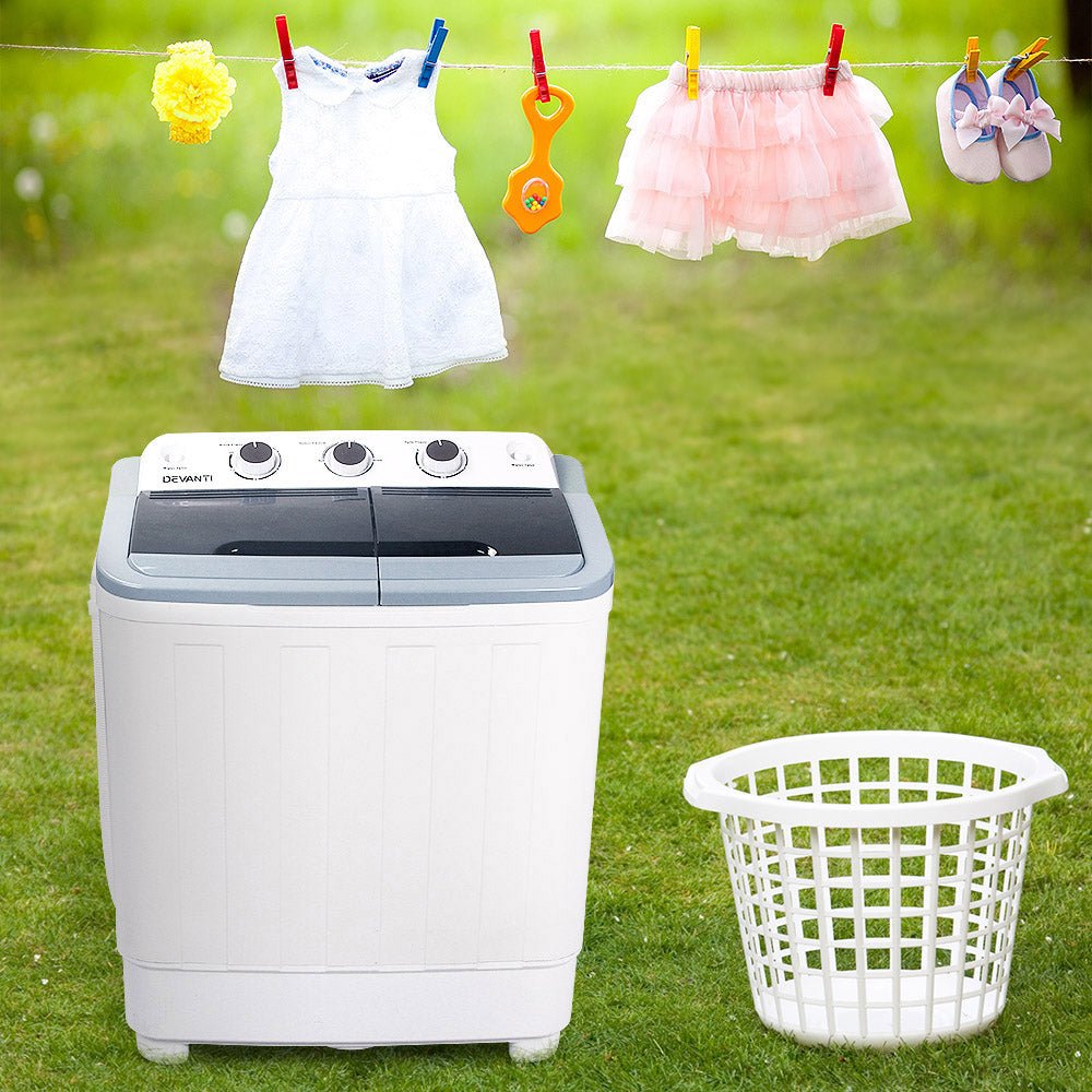 Portable Washing Machine Twin Tub 5KG White - Appliances > Washers, Dryers & Irons > Washing Machines - Rivercity House & Home Co. (ABN 18 642 972 209) - Affordable Modern Furniture Australia