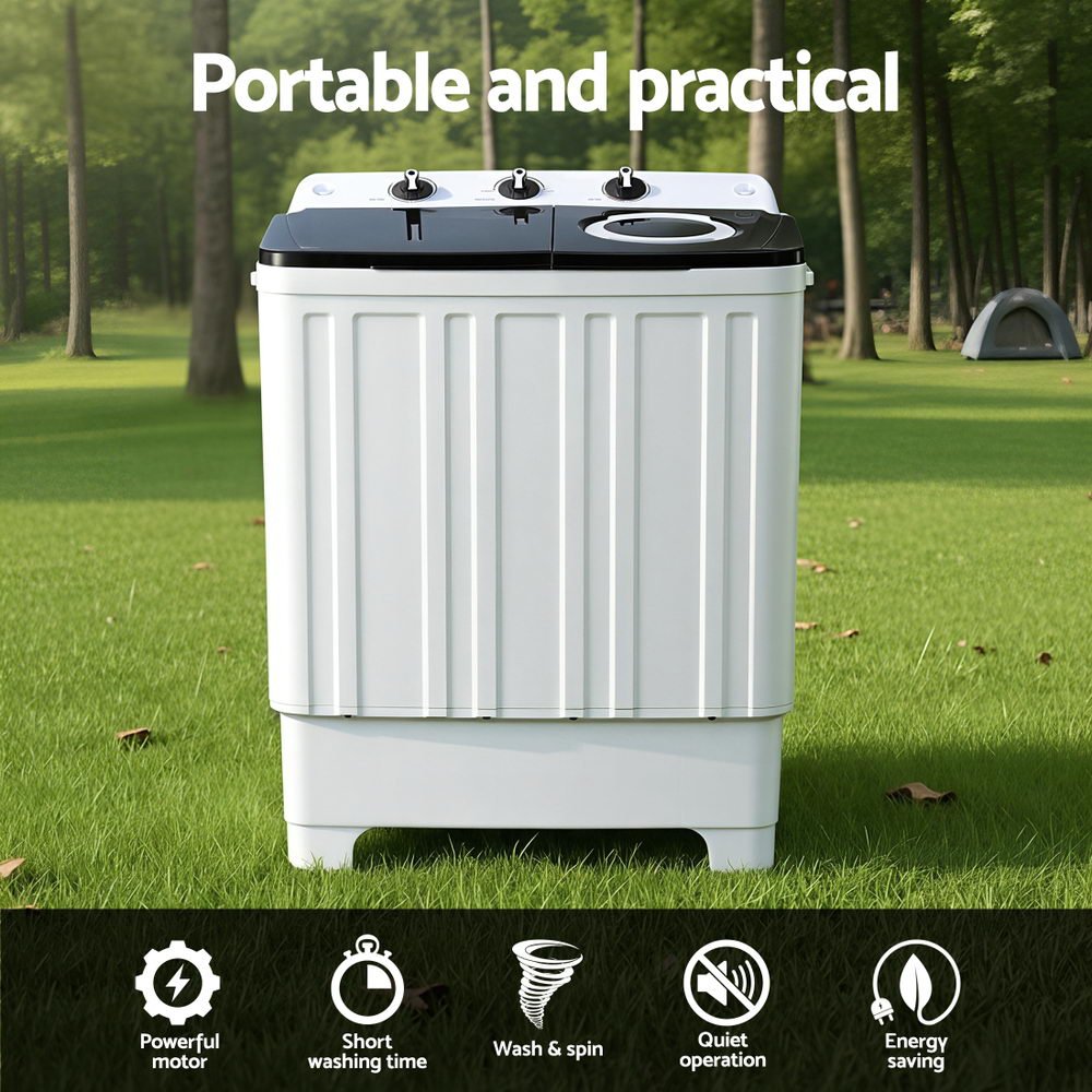 Portable Washing Machine Twin Tub 7KG White - Appliances > Washers, Dryers & Irons > Washing Machines - Rivercity House & Home Co. (ABN 18 642 972 209) - Affordable Modern Furniture Australia