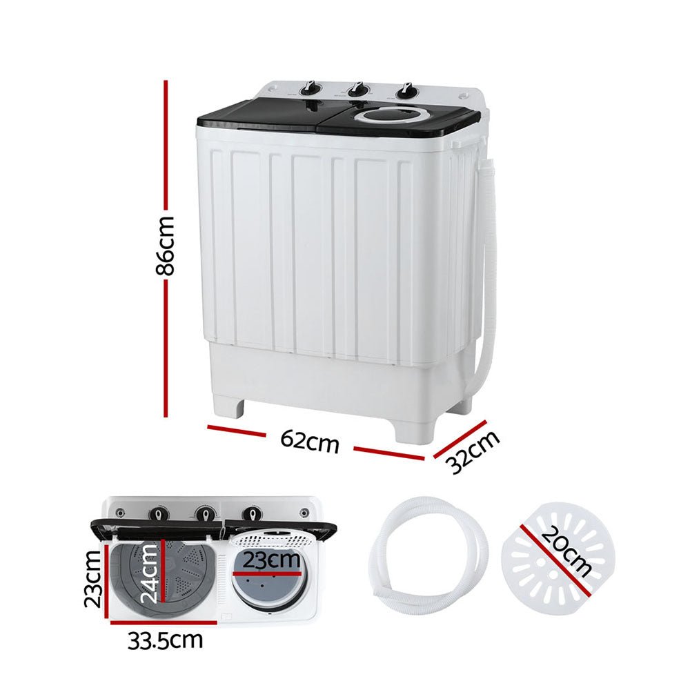 Portable Washing Machine Twin Tub 7KG White - Appliances > Washers, Dryers & Irons > Washing Machines - Rivercity House & Home Co. (ABN 18 642 972 209) - Affordable Modern Furniture Australia