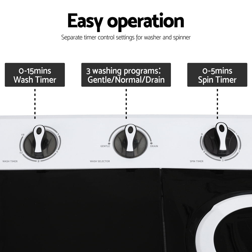 Portable Washing Machine Twin Tub 7KG White - Appliances > Washers, Dryers & Irons > Washing Machines - Rivercity House & Home Co. (ABN 18 642 972 209) - Affordable Modern Furniture Australia