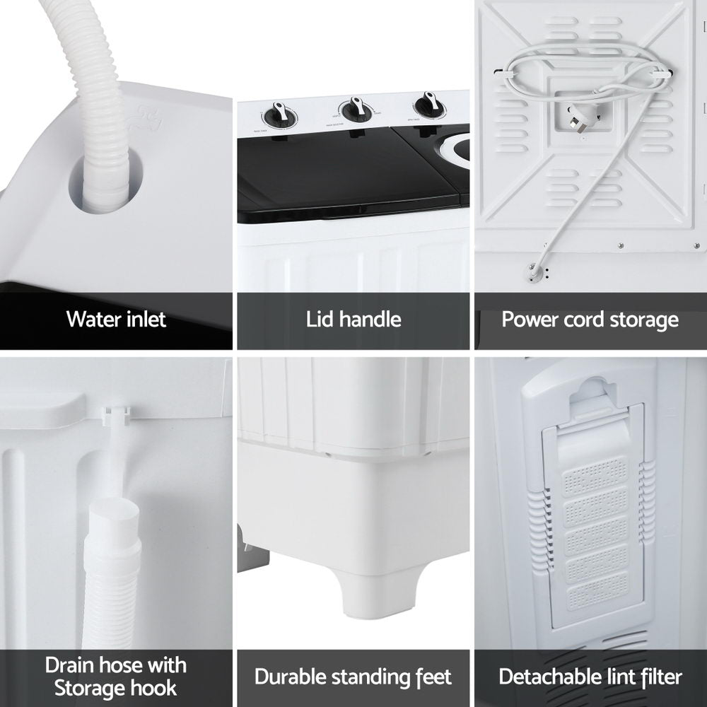 Portable Washing Machine Twin Tub 7KG White - Appliances > Washers, Dryers & Irons > Washing Machines - Rivercity House & Home Co. (ABN 18 642 972 209) - Affordable Modern Furniture Australia